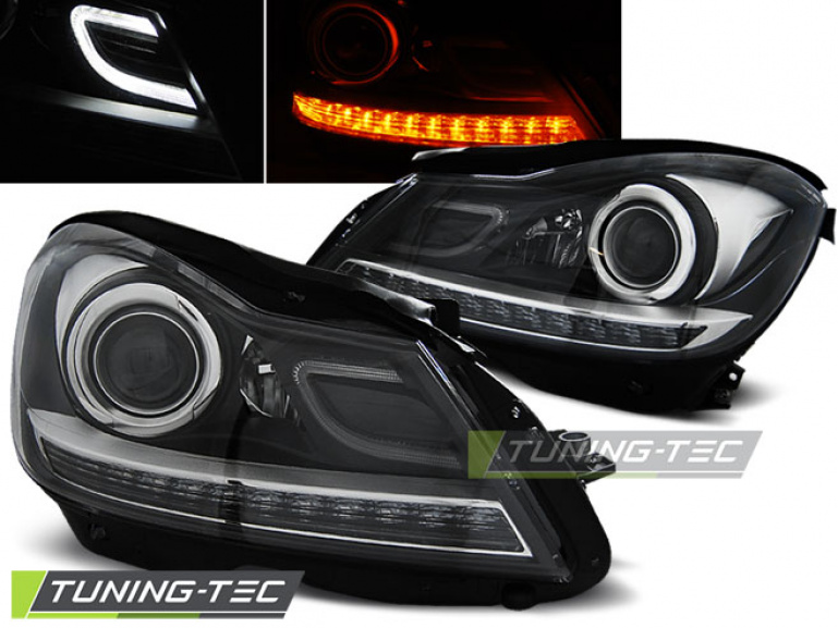 LED Tagfahrlicht Design Scheinwerfer für Mercedes Benz C-Klasse W204 11-14 schwarz
